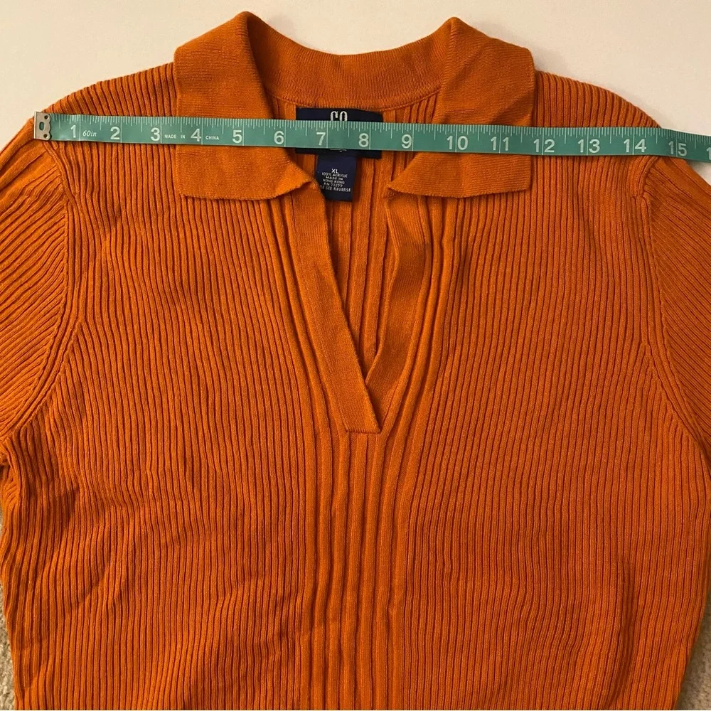 Vintage 90s SO gsjc Orange v neck collared lightweight sweater top juniors XL - Picture 6 of 9